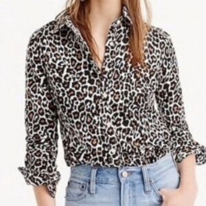 J Crew animal print linen blend slim button up shirt